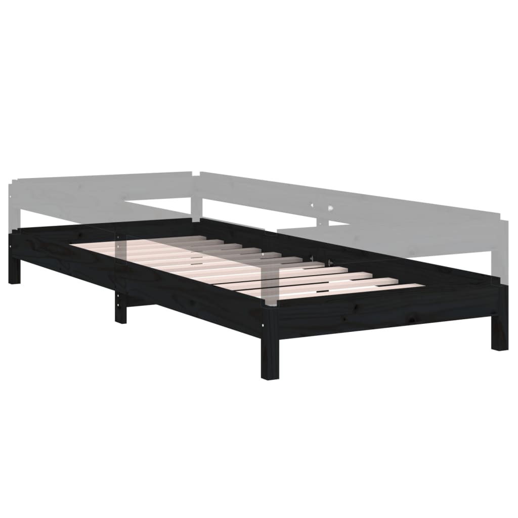 vidaXL Stack Bed without Mattress Black 75x190 cm Small Single Solid Wood Pine