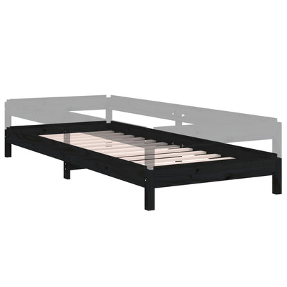 vidaXL Stack Bed without Mattress Black 75x190 cm Small Single Solid Wood Pine