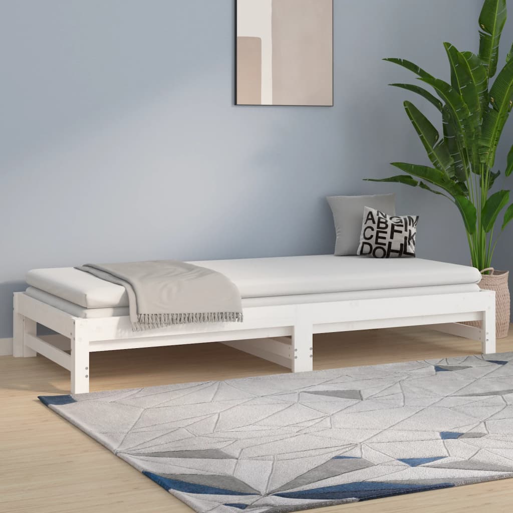 vidaXL Day Bed | White | Solid pinewood | Double | Expandable | Day Bed