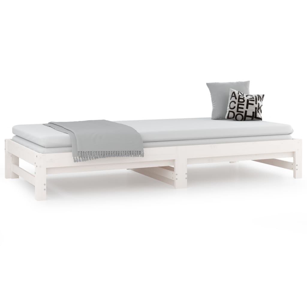 vidaXL Day Bed | White | Solid pinewood | Double | Expandable | Day Bed
