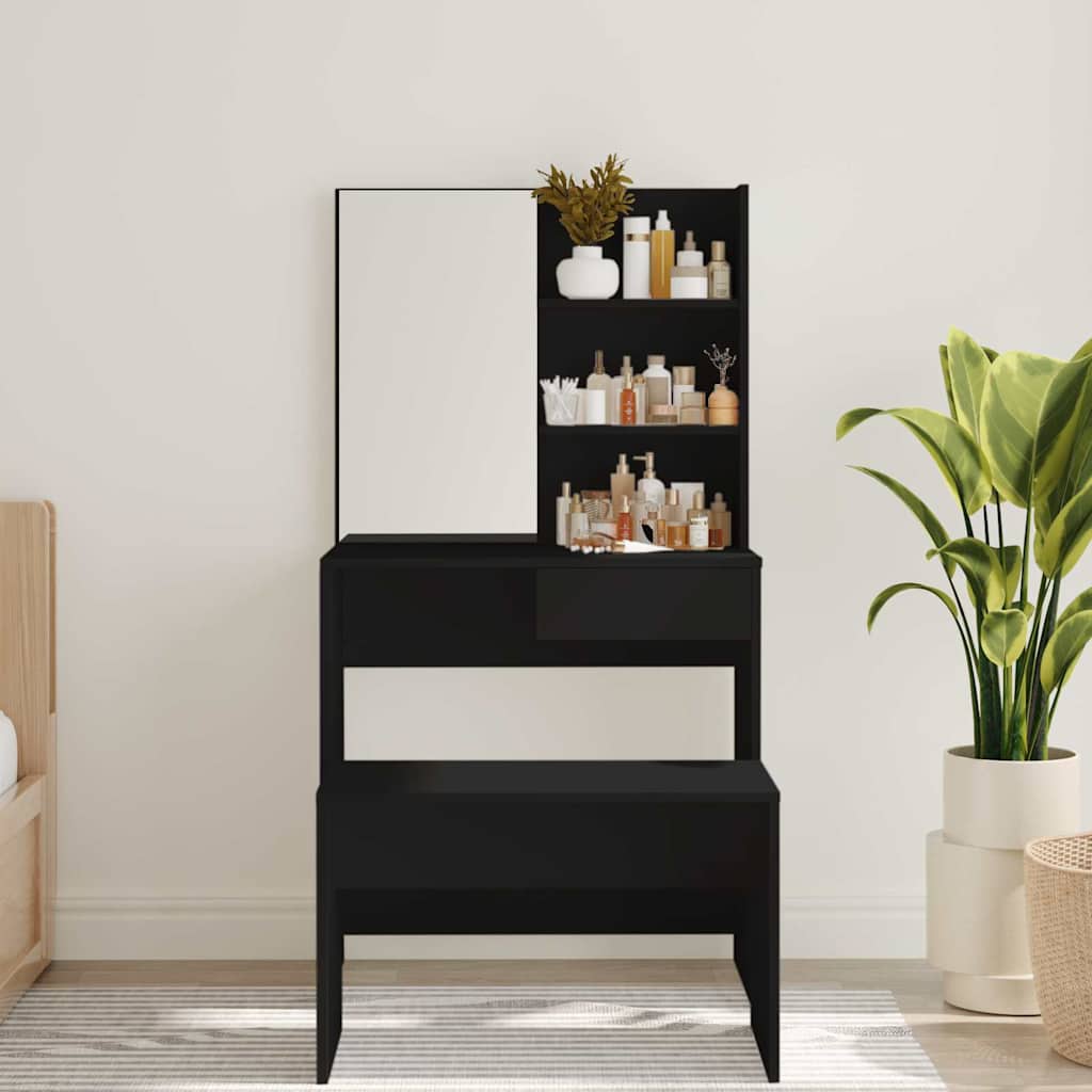vidaXL Dressing Table with Mirror Black 74,5x40x141 cm
