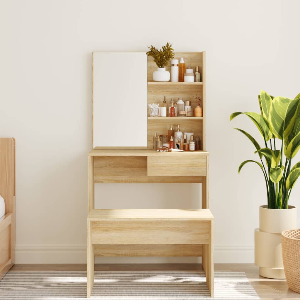 vidaXL Dressing Table with Mirror Sonoma Oak 74.5x40x141 cm