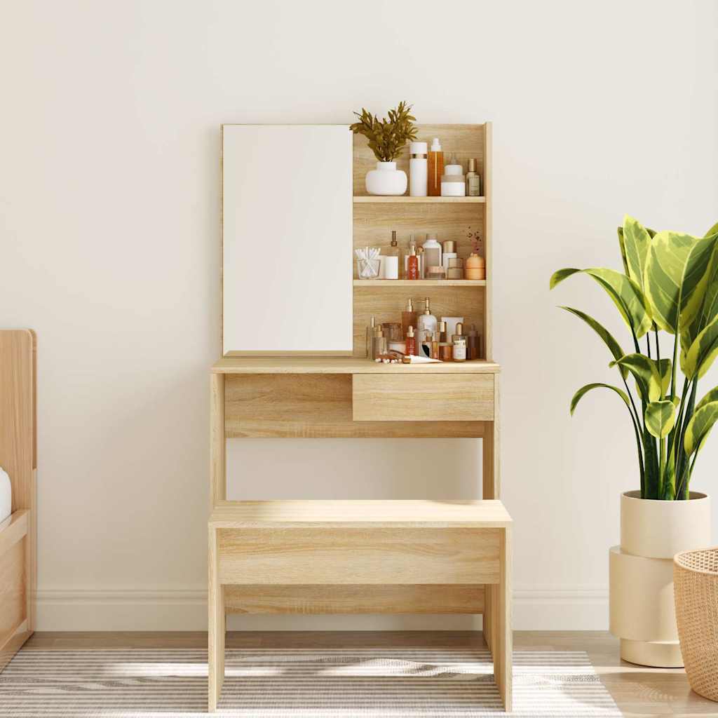 vidaXL Dressing Table with Mirror Sonoma Oak 74,5x40x141 cm