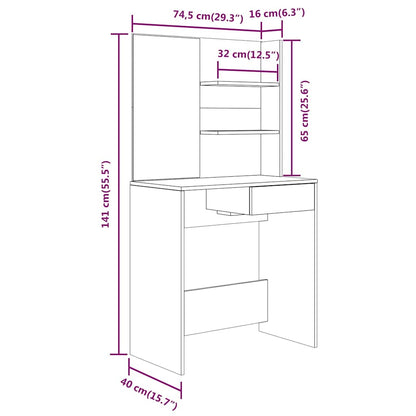 vidaXL Dressing Table with Mirror Sonoma Oak 74,5x40x141 cm