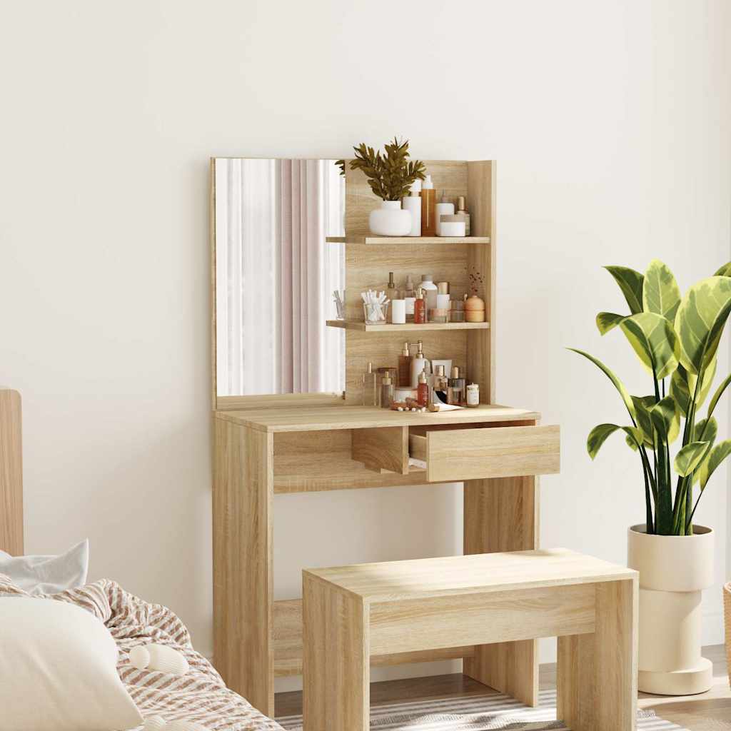vidaXL Dressing Table with Mirror Sonoma Oak 74,5x40x141 cm