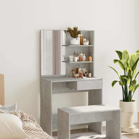 vidaXL Dressing Table with Mirror Concrete Grey 74,5x40x141 cm