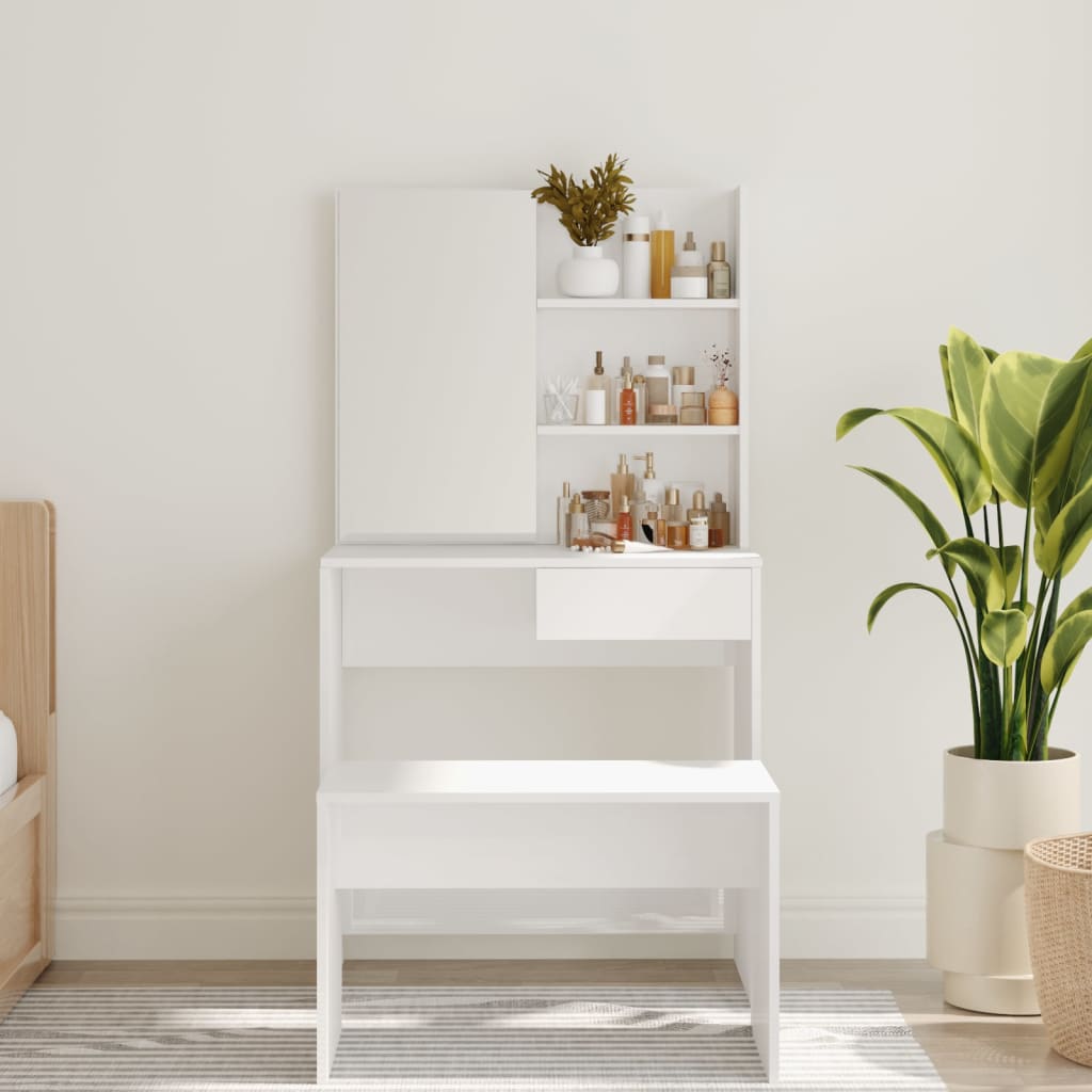 vidaXL Dressing Table with Mirror High Gloss White 74,5x40x141 cm