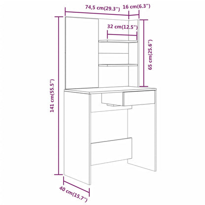 vidaXL Dressing Table with Mirror High Gloss White 74.5x40x141 cm