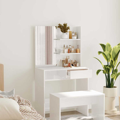 vidaXL Dressing Table with Mirror High Gloss White 74,5x40x141 cm