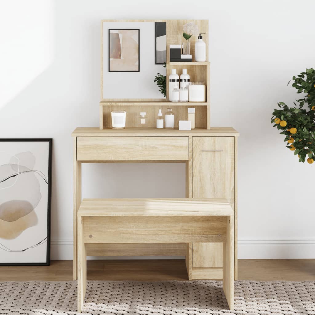 vidaXL Dressing Table with Mirror Sonoma Oak 86.5x35x136 cm