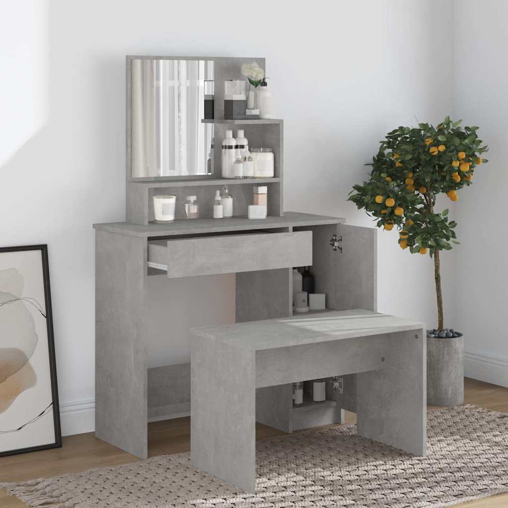 vidaXL Dressing Table with Mirror Concrete Grey 86,5x35x136 cm