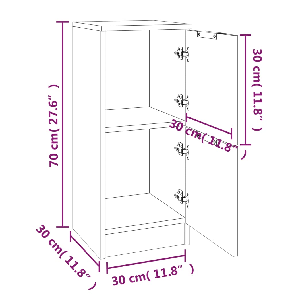 vidaXL Sideboards 2 pcs Concrete Grey 30x30x70 cm Engineered Wood