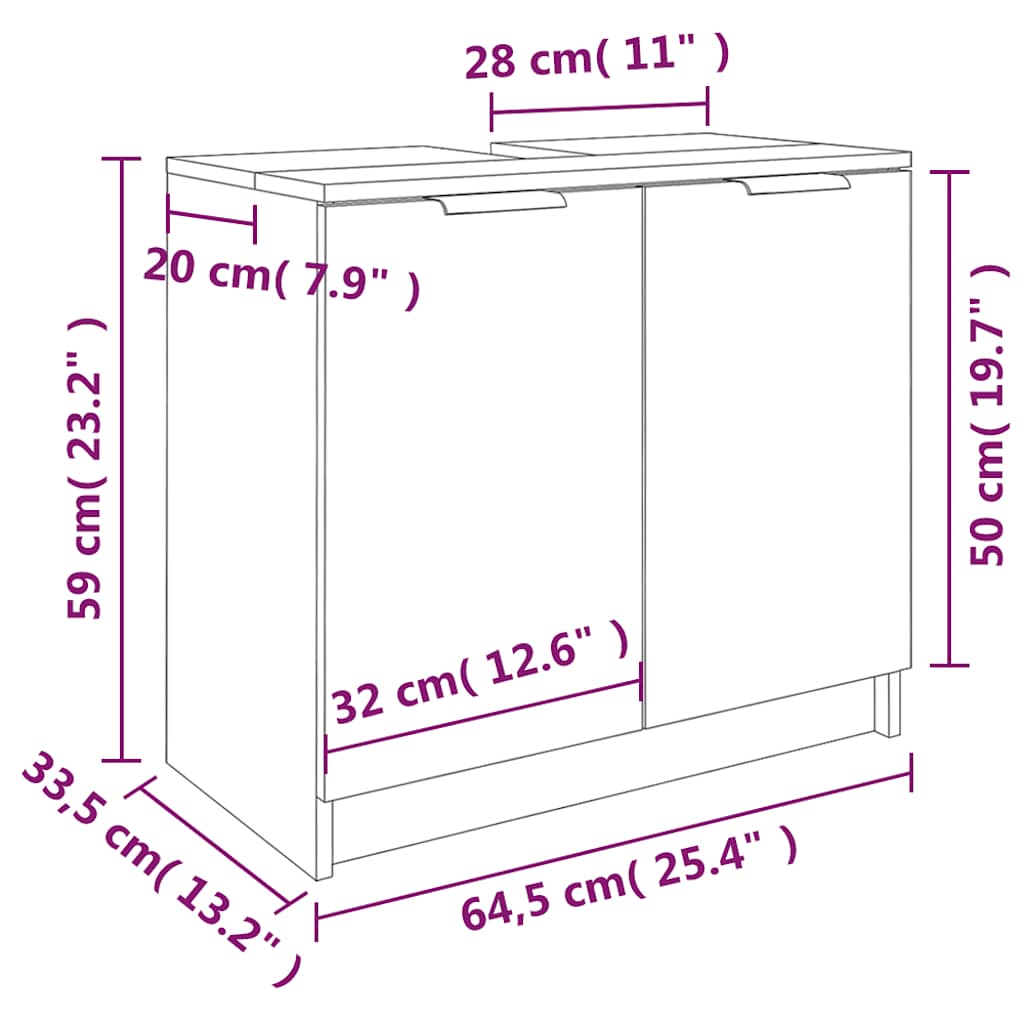 vidaXL Bathroom Cabinet White 64.5x33.5x59 cm Engineered Wood