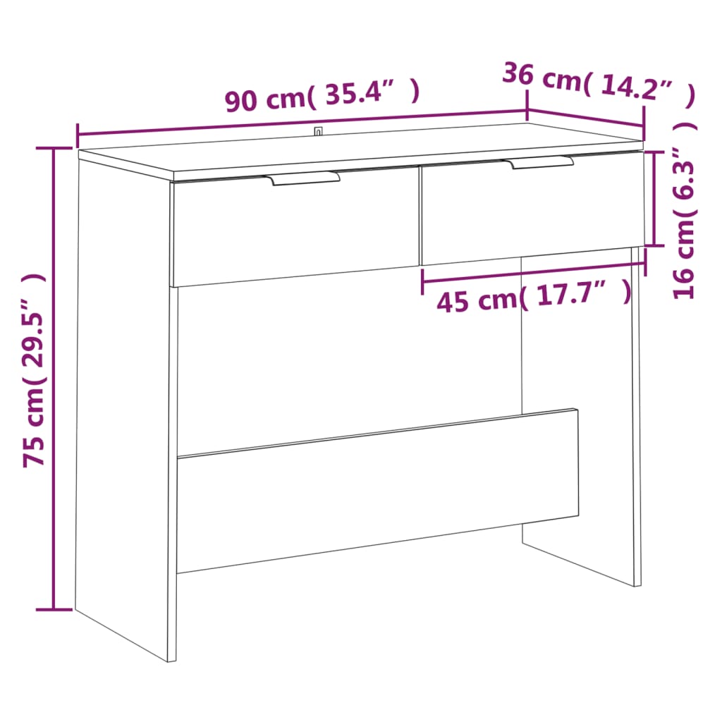 vidaXL Console Table Black 90x36x75 cm Engineered Wood