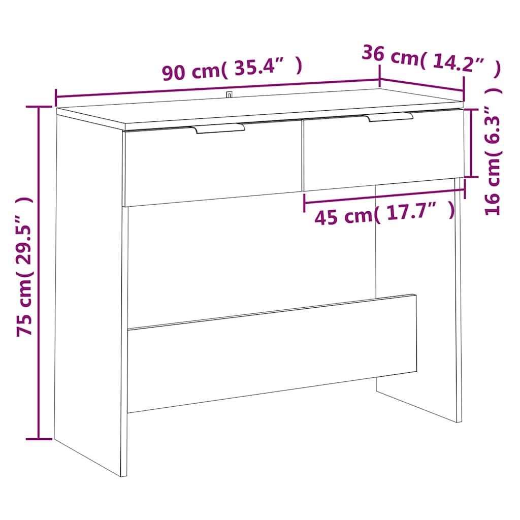 vidaXL Console Table Black 90x36x75 cm Engineered Wood