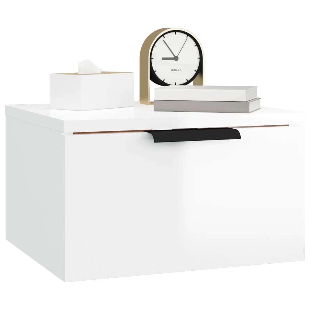 vidaXL Wall-mounted Bedside Cabinet High Gloss White 34x30x20 cm
