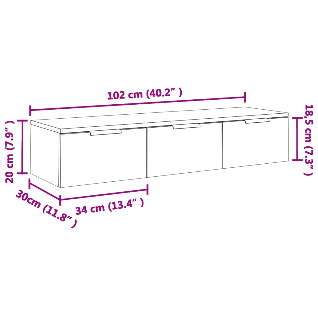 vidaXL Wall Cabinet Concrete Grey 102x30x20 cm Engineered Wood