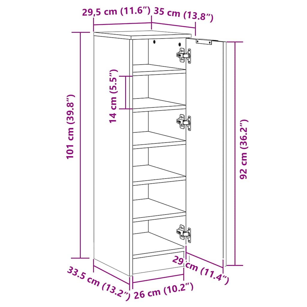 vidaXL Shoe Cabinet White 30x35x100 cm Engineered Wood
