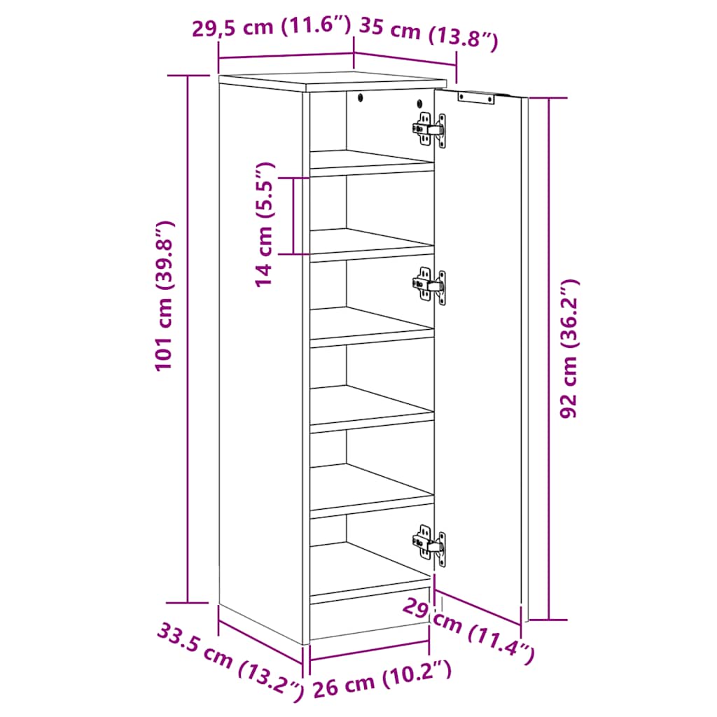 vidaXL Shoe Cabinet Concrete Grey 30x35x100 cm Engineered Wood