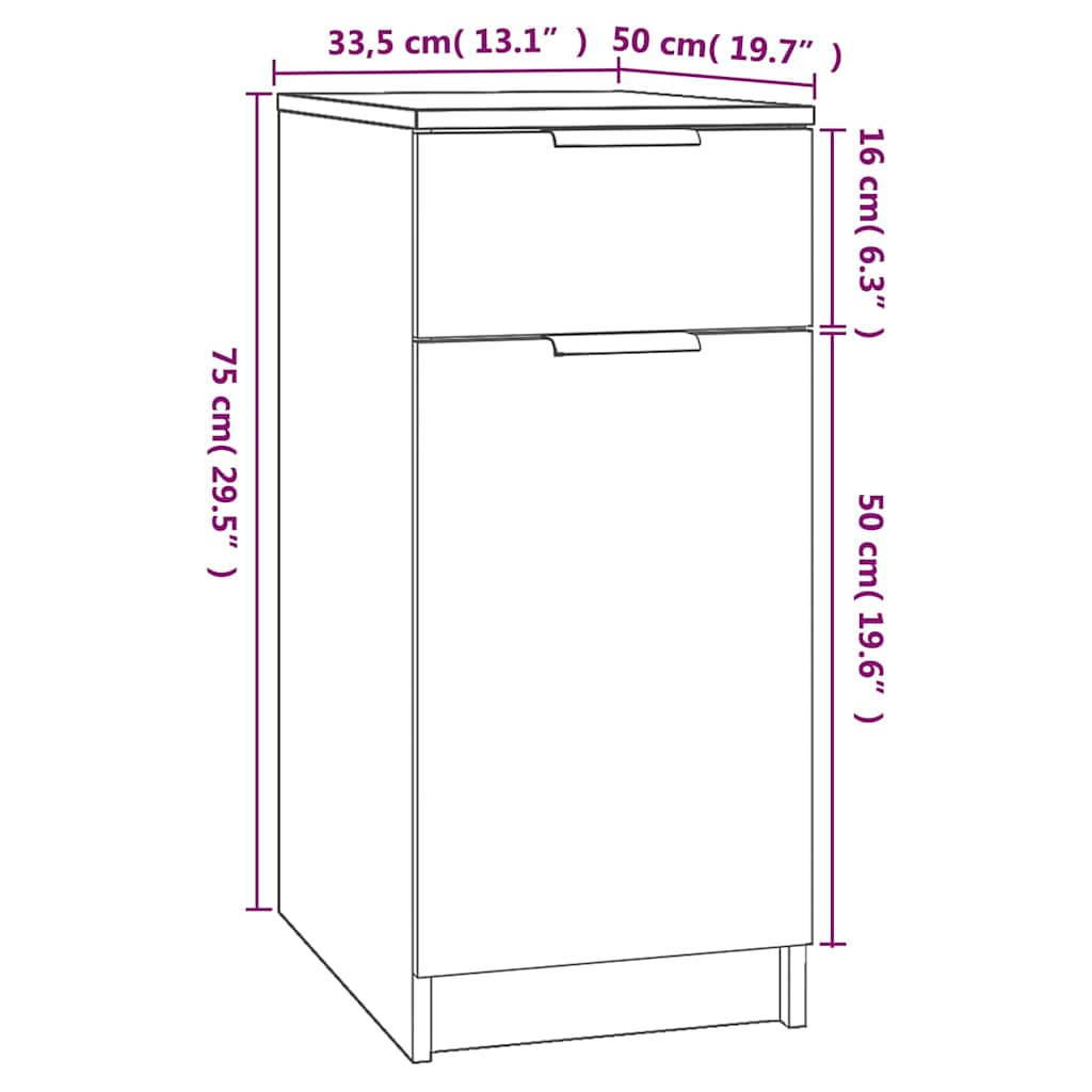 vidaXL Desk Cabinet Concrete Grey 33,5x50x75 cm Engineered Wood