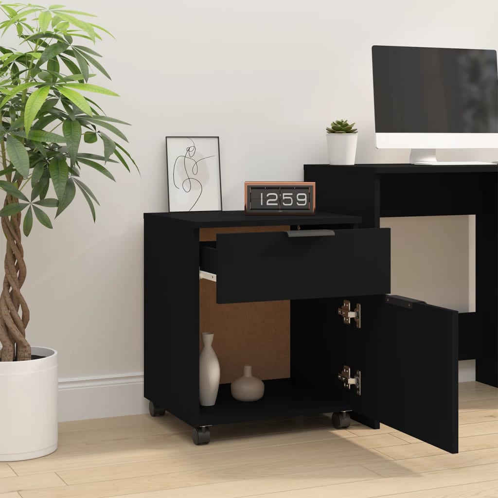 vidaXL Mobile File Cabinet with Wheels Black 45x38x54cm Engineered Wood