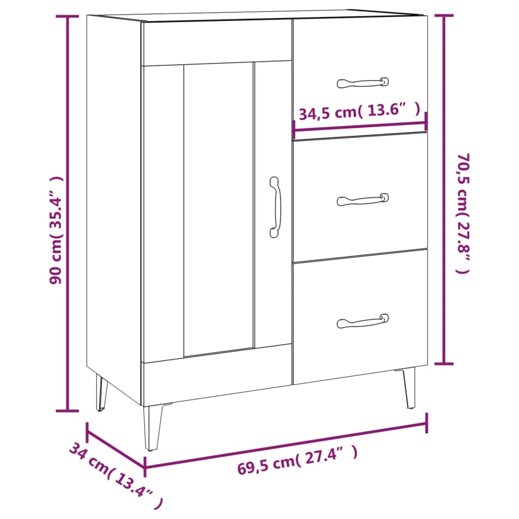 vidaXL Sideboard Sonoma Oak 69.5x34x90 cm Engineered Wood