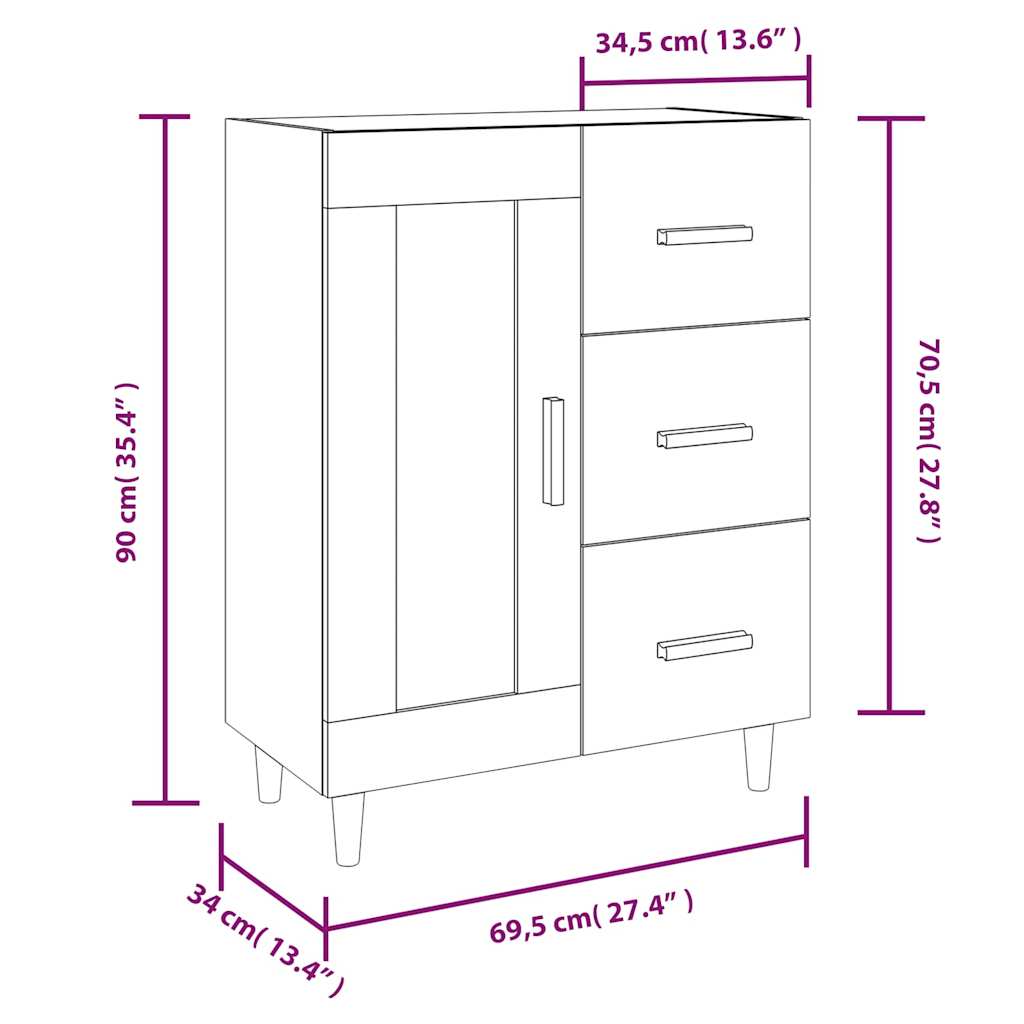 vidaXL Sideboard High Gloss White 69,5x34x90 cm Engineered Wood
