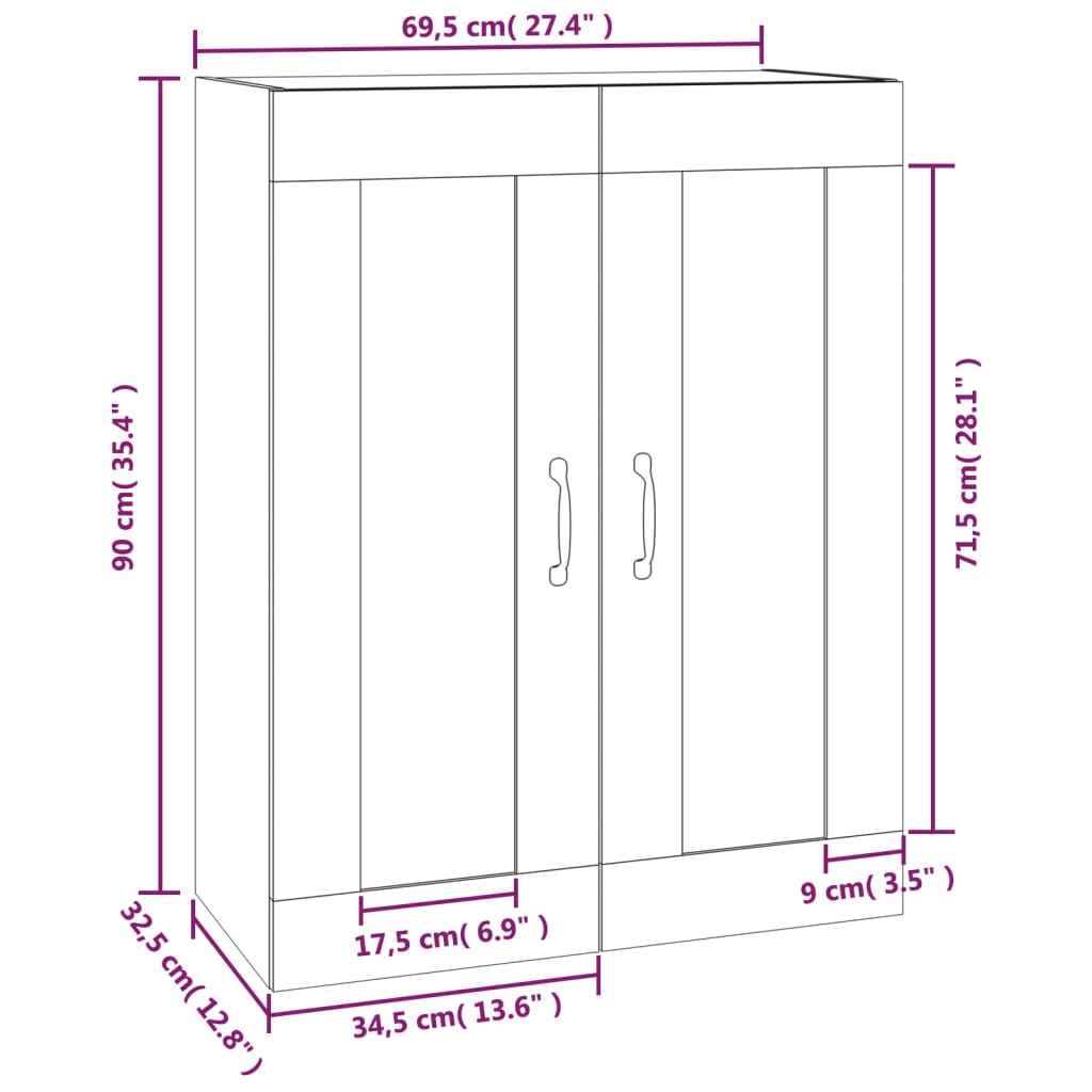 vidaXL Hanging Wall Cabinet White 69.5x32.5x90 cm