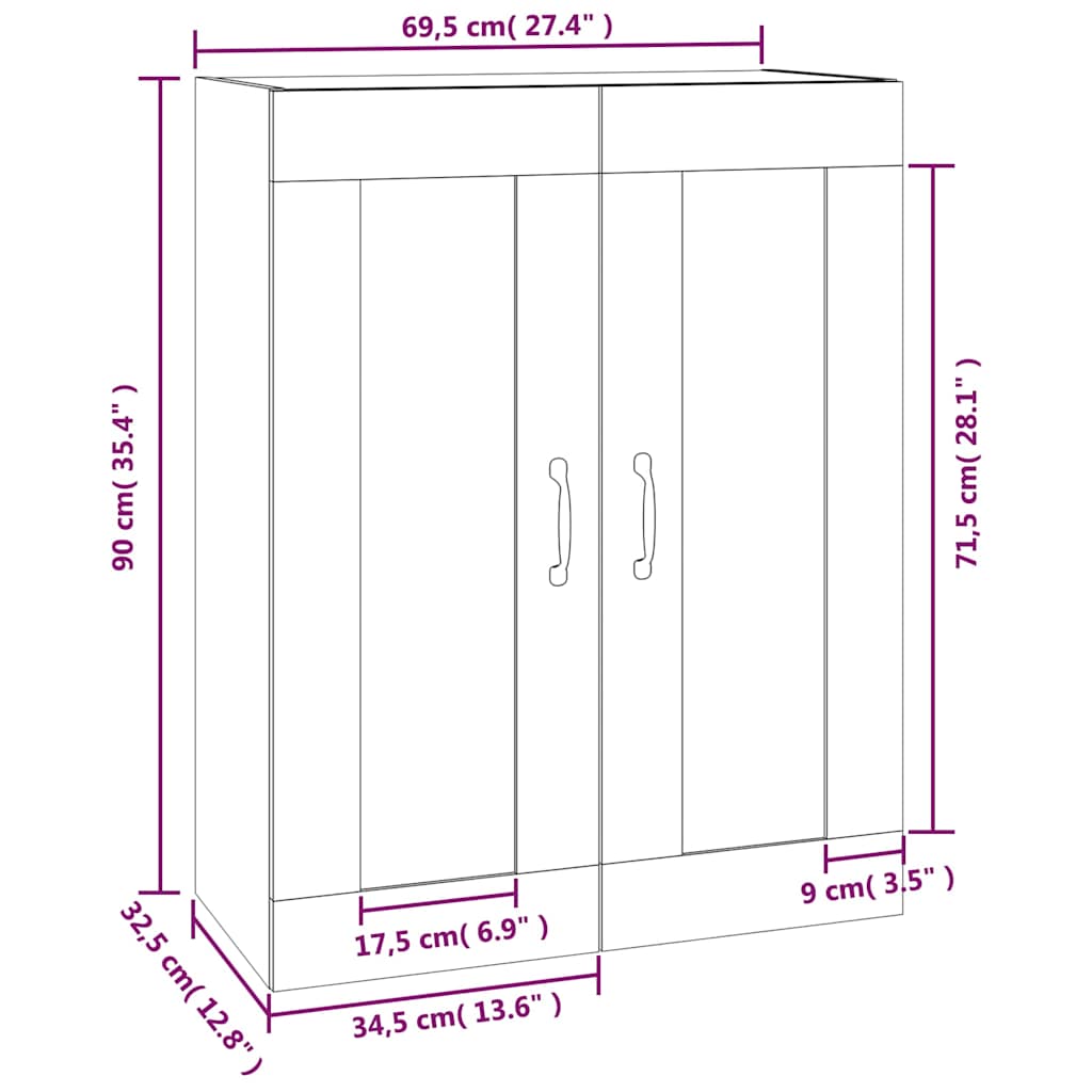 vidaXL Hanging Wall Cabinet White 69,5x32,5x90 cm