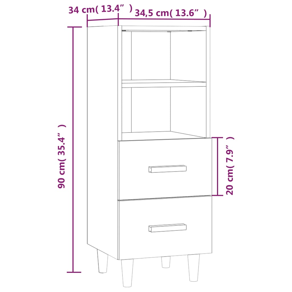 vidaXL Sideboard White 34.5x34x90 cm Engineered Wood