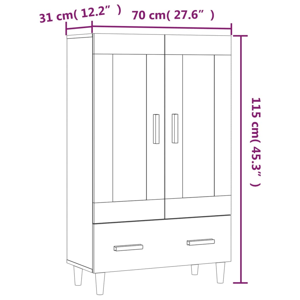 vidaXL Highboard Concrete Grey 70x31x115 cm Engineered Wood