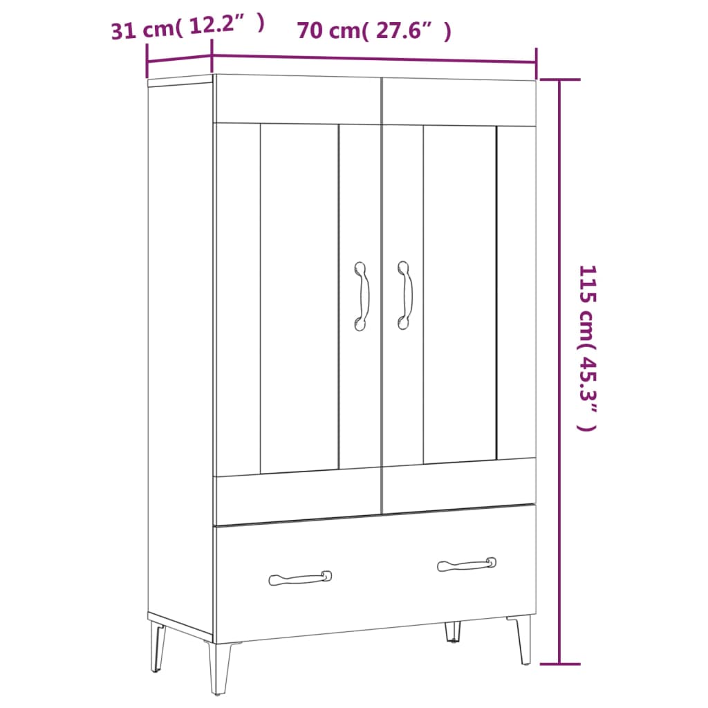 vidaXL Highboard White 70x31x115 cm Engineered Wood