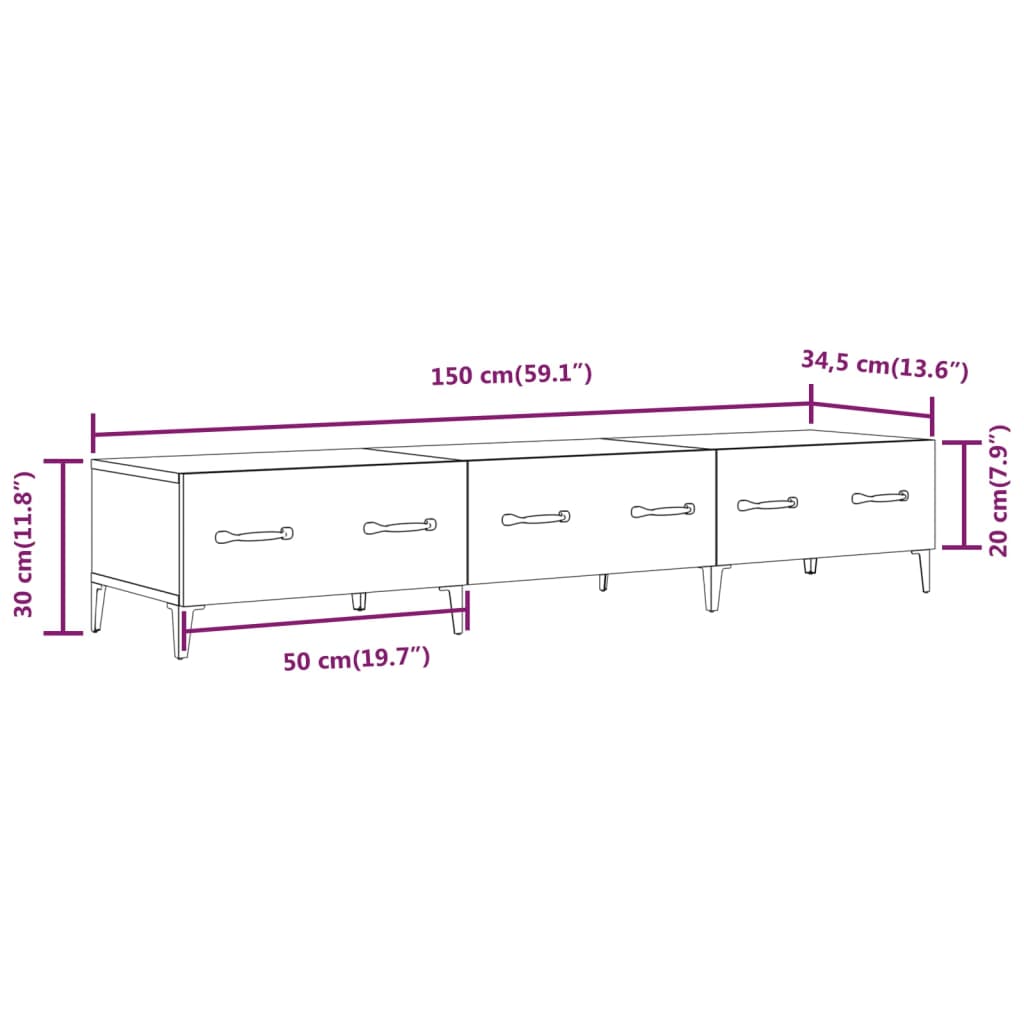 vidaXL TV Cabinet Concrete Grey 150x34,5x30 cm Engineered Wood