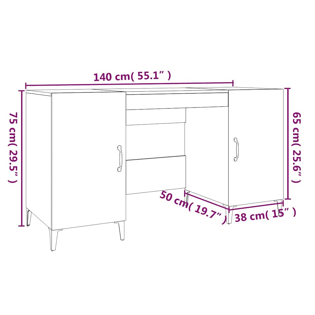 vidaXL Desk Concrete Grey 140x50x75 cm Engineered Wood