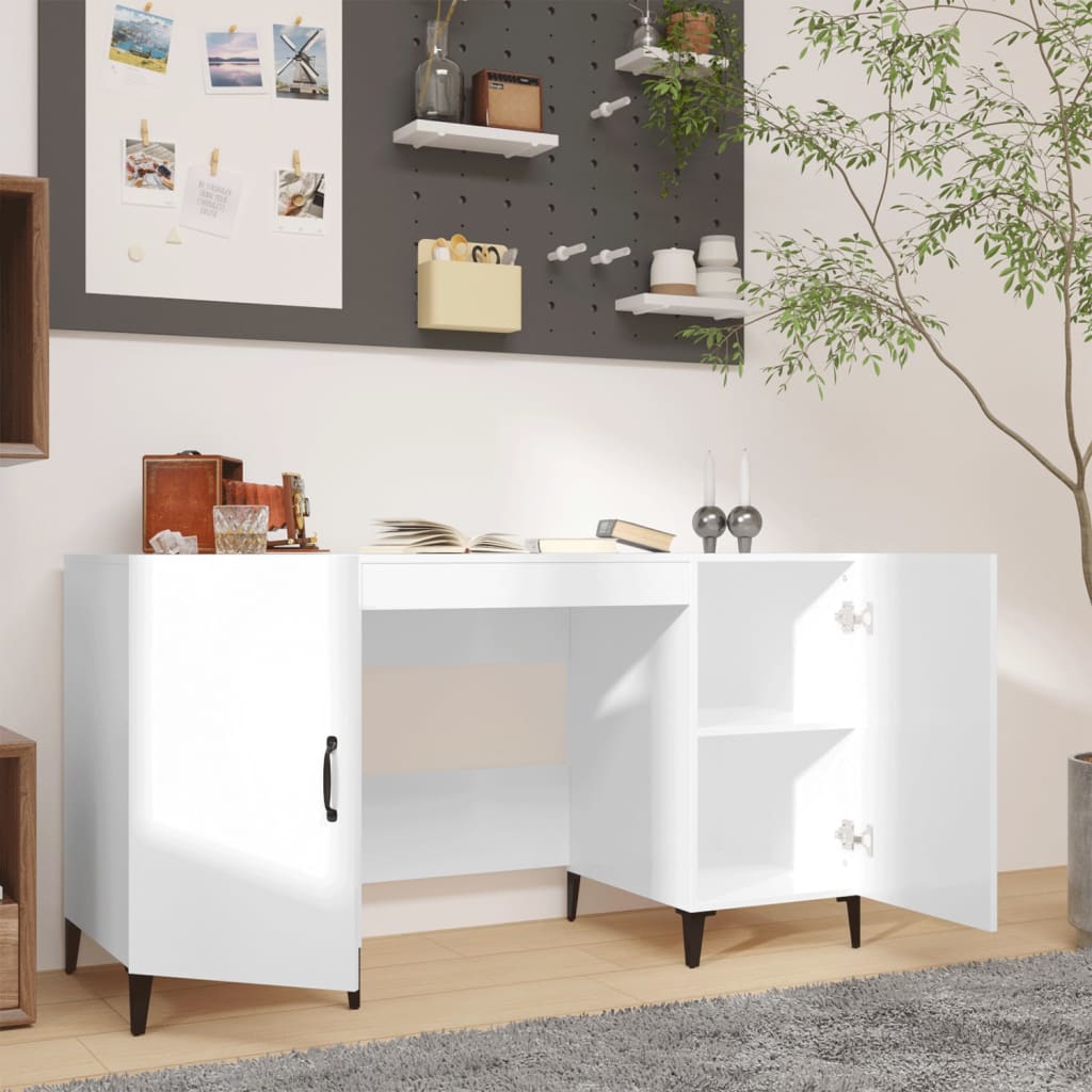 vidaXL Desk High Gloss White 140x50x75 cm Engineered Wood