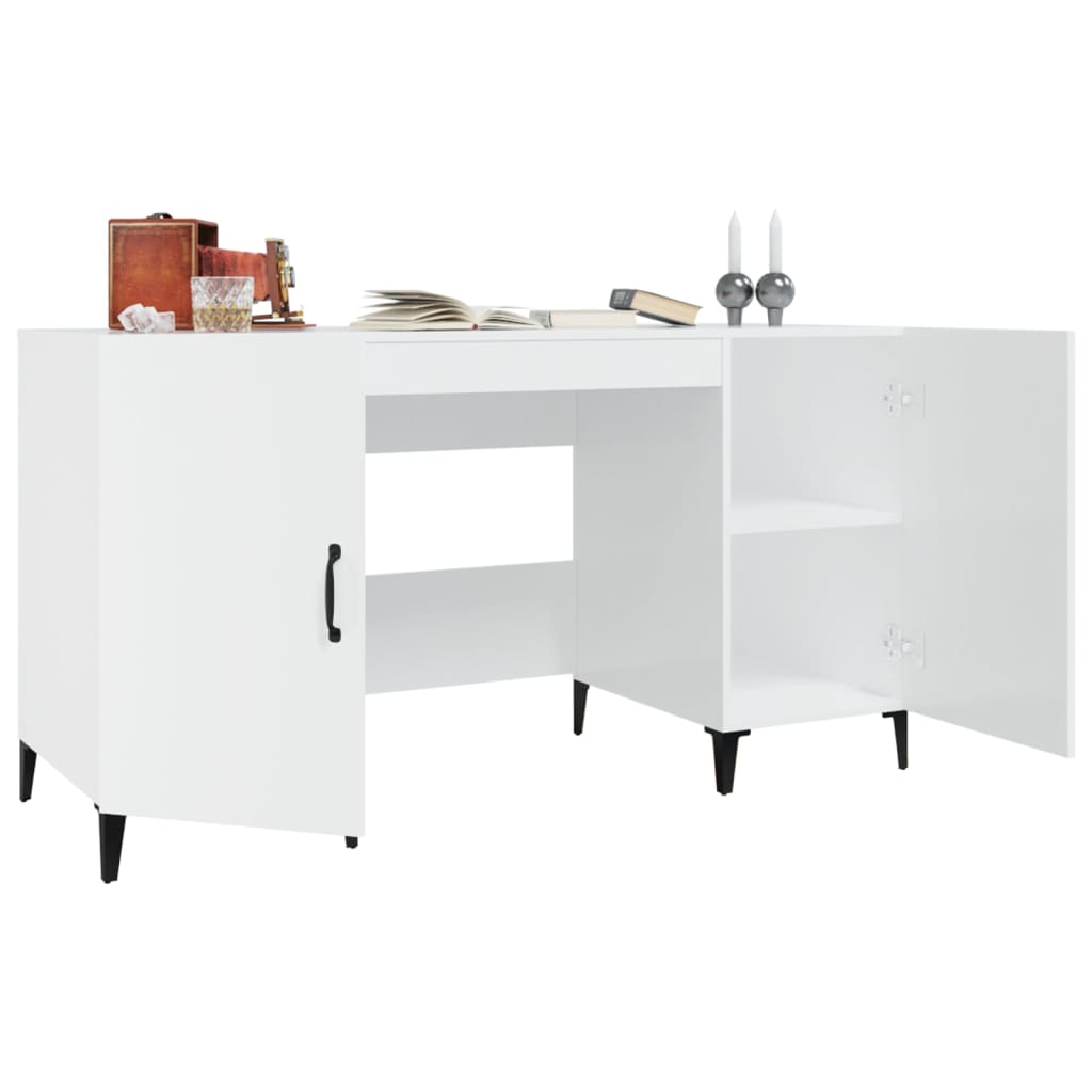 vidaXL Desk High Gloss White 140x50x75 cm Engineered Wood