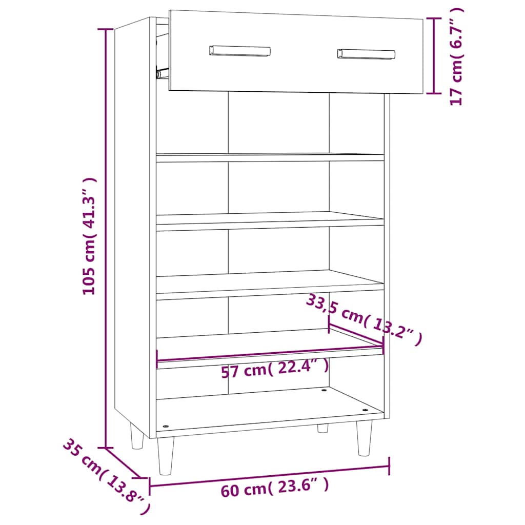 812783 vidaXL Shoe Cabinet Sonoma Oak 60x35x105 cm Engineered Wood