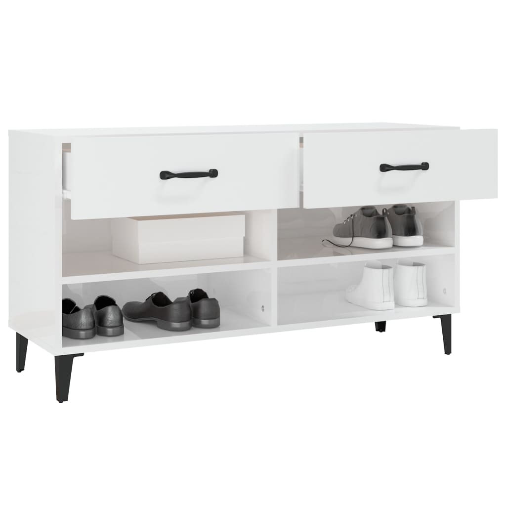 vidaXL Shoe Cabinet High Gloss White 102x35x55 cm Engineered Wood