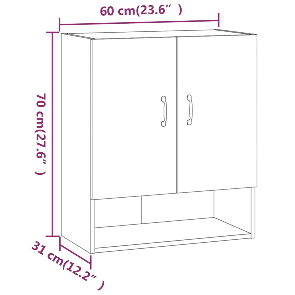vidaXL Wall Cabinet Sonoma Oak 60x31x70 cm Engineered Wood