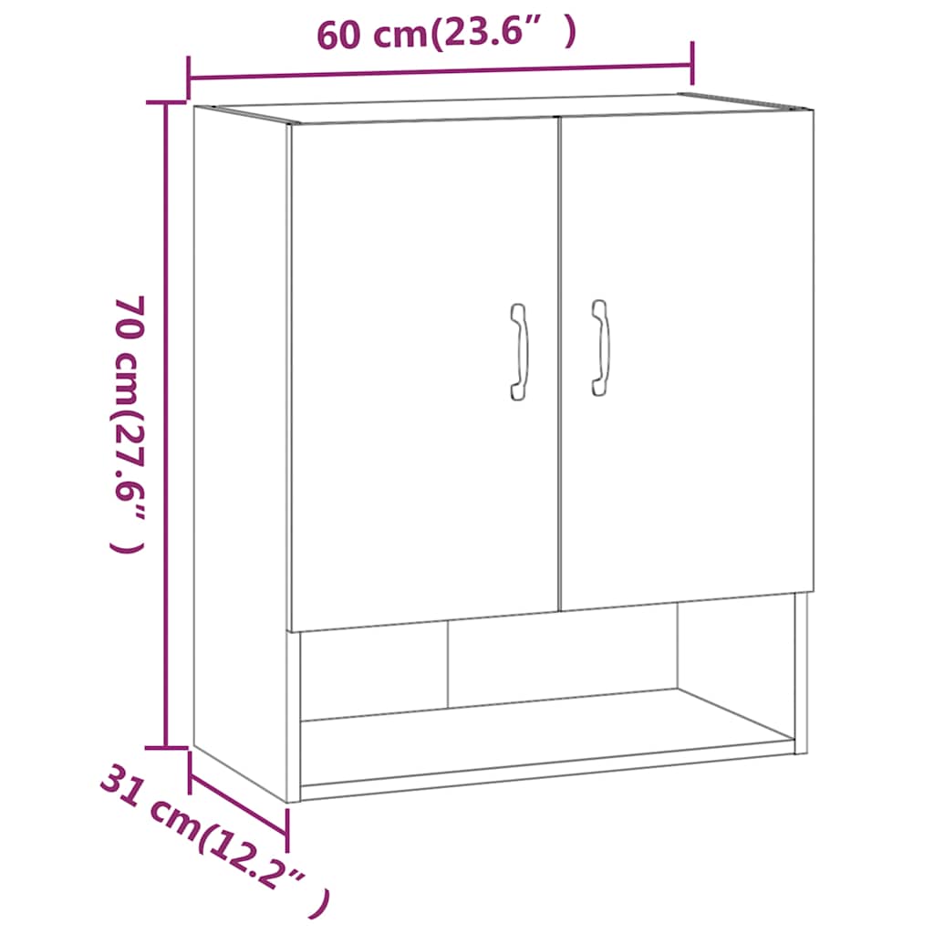 812882 vidaXL Wall Cabinet Sonoma Oak 60x31x70 cm Engineered Wood