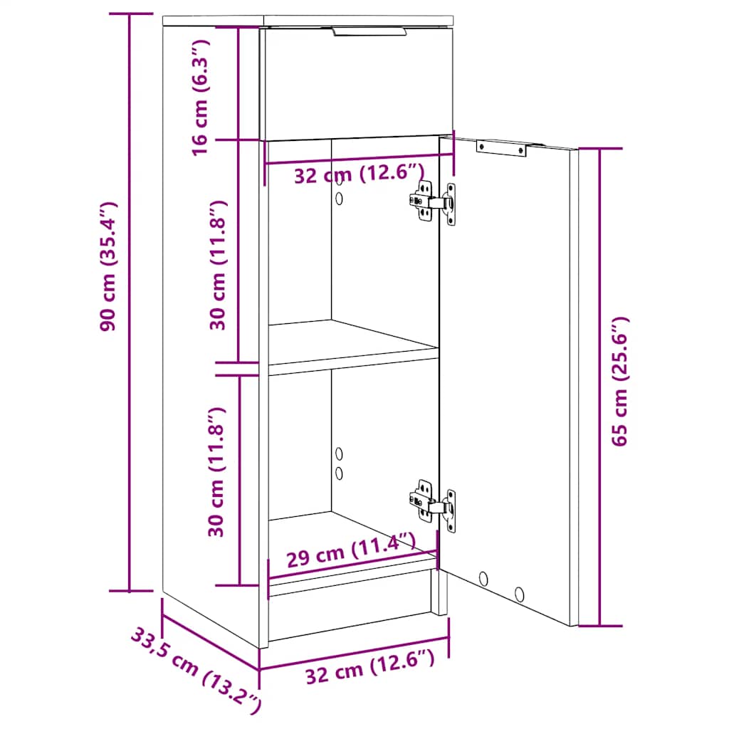 vidaXL Bathroom Cabinet Grey Sonoma 32x34x90 cm Engineered Wood