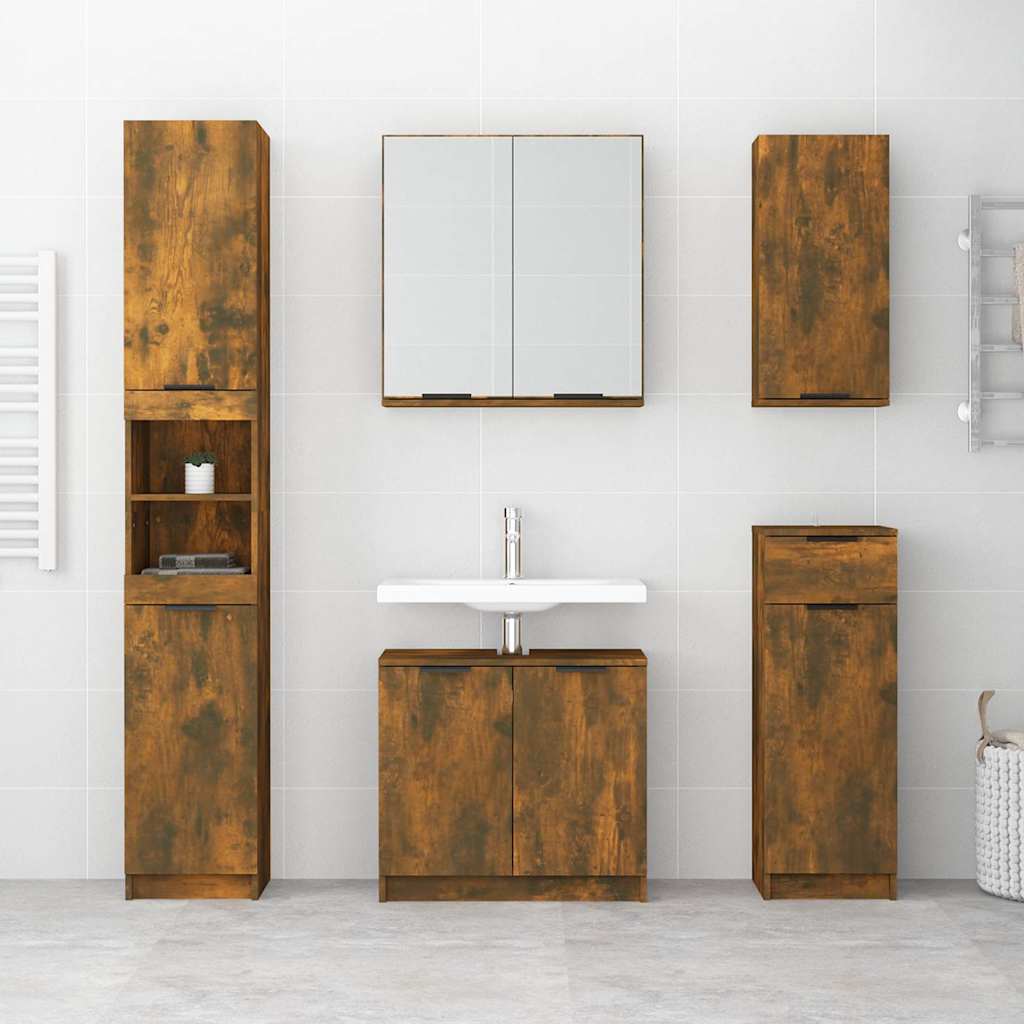 vidaXL Bathroom Cabinet Smoked Oak 32x34x188,5 cm Engineered Wood