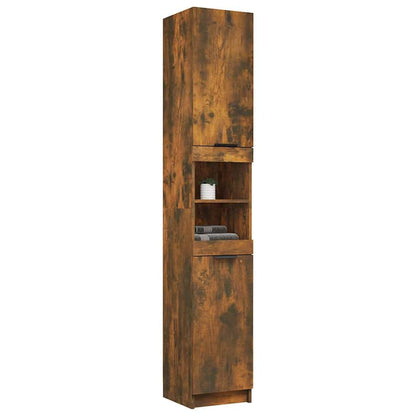 vidaXL Bathroom Cabinet Smoked Oak 32x34x188,5 cm Engineered Wood
