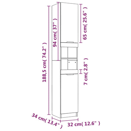 vidaXL Bathroom Cabinet Smoked Oak 32x34x188.5 cm Engineered Wood