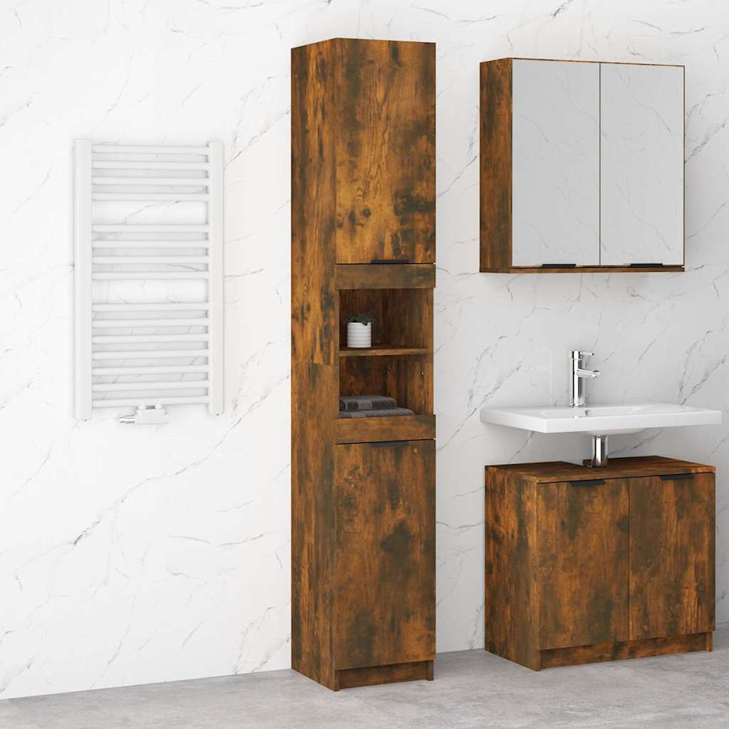 vidaXL Bathroom Cabinet Smoked Oak 32x34x188,5 cm Engineered Wood