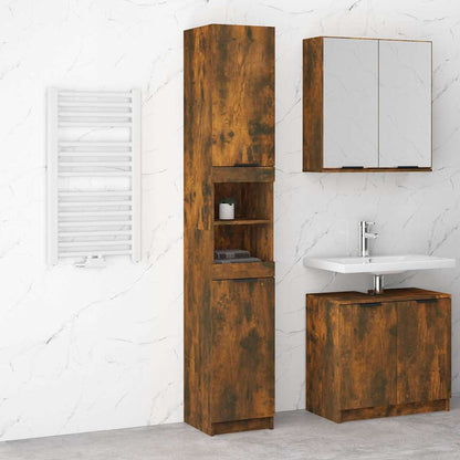 vidaXL Bathroom Cabinet Smoked Oak 32x34x188,5 cm Engineered Wood
