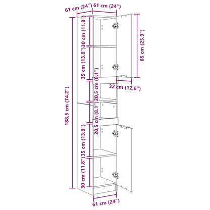 vidaXL Bathroom Cabinet Grey Sonoma 32x34x188.5 cm Engineered Wood