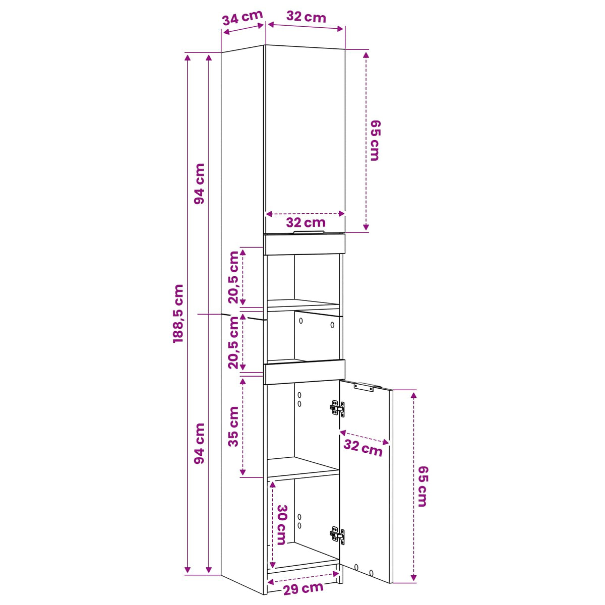 vidaXL Bathroom Cabinet Grey Sonoma 32x34x188,5 cm Engineered Wood
