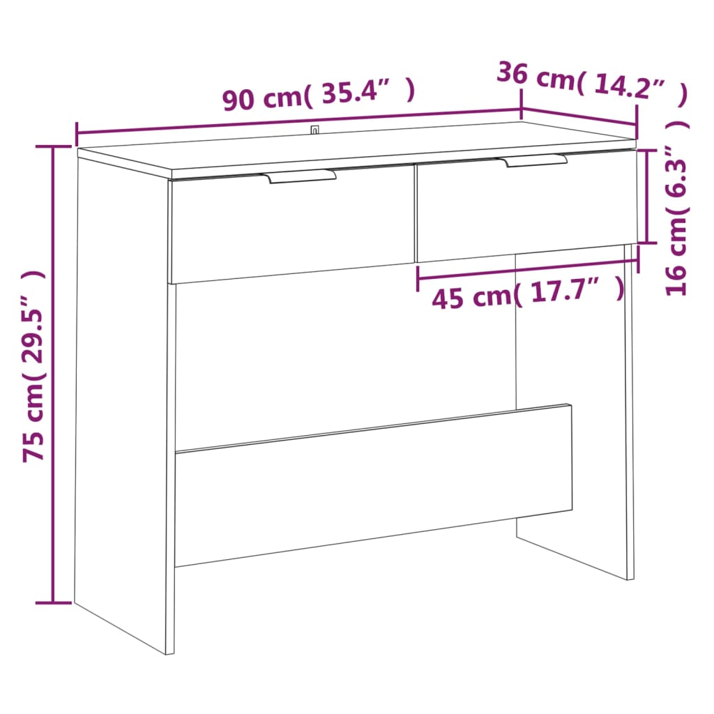vidaXL Console Table Smoked Oak 90x36x75 cm Engineered Wood