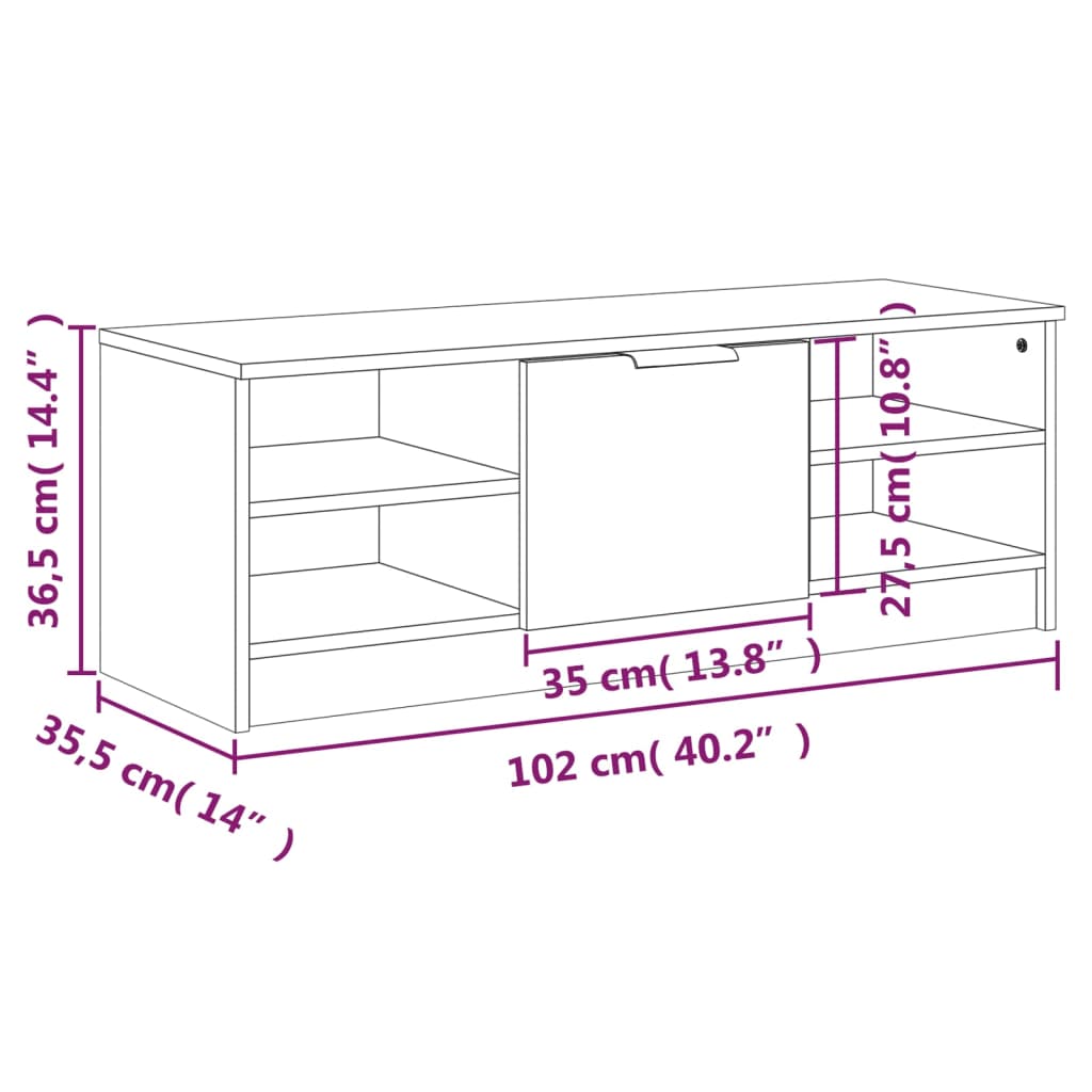 vidaXL TV Cabinet Smoked Oak 102x35.5x36.5 cm Engineered Wood